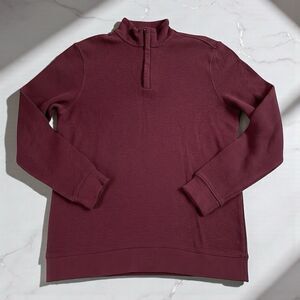 Tasso Elba Men’s 1/4 Zip Sweater M Burgundy Wine Red Cotton Honeycomb Knit NWT